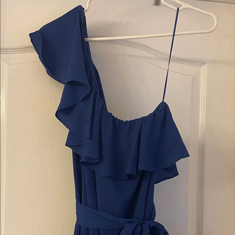 NWT Banana Republic Elegant Blue Ruffle One-Shoulder Dress - Picture 3 of 13
